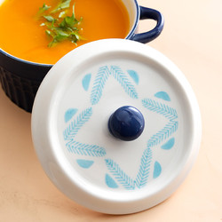 佳佰 陶瓷炖盅烤碗带盖子 双耳5英寸蓝色