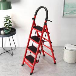 米囹 梯子家用折叠梯碳钢人字梯 红色四步梯