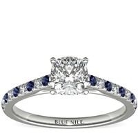 补贴购：Blue Nile 1.00克拉垫形钻石+微密钉蓝宝石与钻石订婚戒指