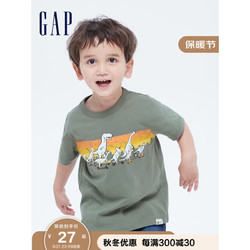 Gap 盖璞 男幼童纯棉印花短袖T恤681413夏季新款洋气童装上衣 绿色 90cm(2T)