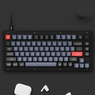 Keychron-V1黑透75配列有线机械键盘QMK改键VIA自定义宏RGB旋钮键 南向RGB灯 茶轴