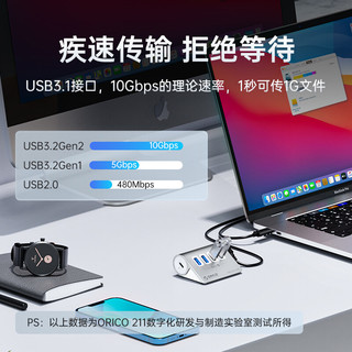 ORICO 奥睿科 USB3.2分线器Gen1扩展坞拓展集线器3.0hub苹果电脑转换器独立供电适用ipad/macbook笔记本M3U4