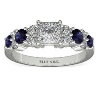 补贴购：Blue Nile 0.71克拉公主方形钻石+光环蓝宝石与钻石订婚戒指