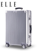 法国ELLE自营20英寸银色行李箱高颜值时尚拉杆箱拉链密码箱耐用万向轮TSA密码锁男女通用多功能可登机旅行箱