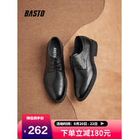 BASTO 百思图 2022春商务风格布洛克休闲皮鞋男正装鞋87030AM2黑色42