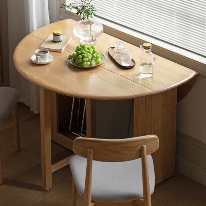 源氏木语北美FAS级实木圆桌，三种折叠状态，小空间也能拥有大圆桌