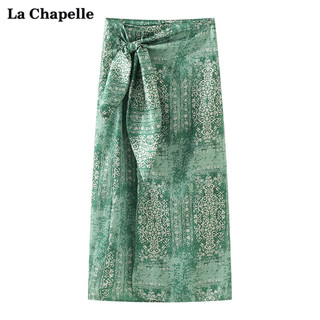 拉夏贝尔/La Chapelle夏季新款开叉绿色开叉东南亚风沙滩半身裙女