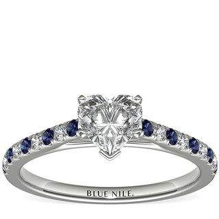 补贴购：Blue Nile 0.72 克拉心形钻石+Riviera 微密钉蓝宝石与钻石戒托