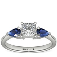 补贴购：Blue Nile 0.64 克拉公主方形钻石+经典梨形蓝宝石戒托