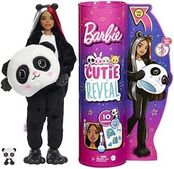 Barbie 芭比 HHG22 - Cutie Reveal 娃娃,带熊猫毛绒服装和10个惊喜,包括小宠物和变色