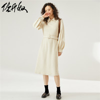 佐丹奴裙子女装假两件拼接配腰带衬衫连衣裙 18461633
