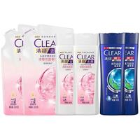 CLEAR 清扬 洗发露套装 (去屑头皮护理清樱花露香型100g*2+补充装200g*2+男士去屑活力运动薄荷型100g*2)