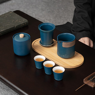 苏氏陶瓷 SUSHI CERAMICS）山水旅行茶具便捷功夫茶具套装陶瓷快客杯带便携旅行包（蓝）