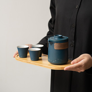 苏氏陶瓷 SUSHI CERAMICS）山水旅行茶具便捷功夫茶具套装陶瓷快客杯带便携旅行包（蓝）