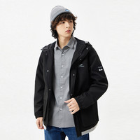 男装字母印花风衣男风衣连帽宽松时尚拼接外套男风衣