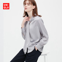 UNIQLO 优衣库 女装 缎纹蝴蝶结领衬衫(长袖气质飘带泡泡袖衬衣) 452707