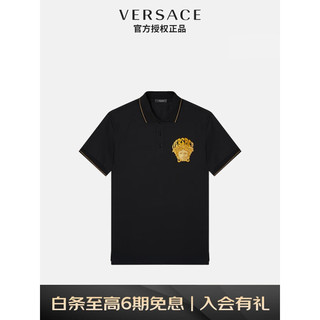 VERSACE 范思哲 奢侈品男装美杜莎刺绣修身棉质POLO衫短袖服饰黑色1004085-1A02980-1B000-2XL