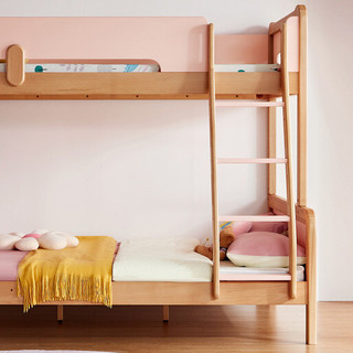 LINSY KIDS 莫兰迪童心系列 CM2A-A+CD159A 儿童高低床+上下床垫 原木色+粉色 120*200cm