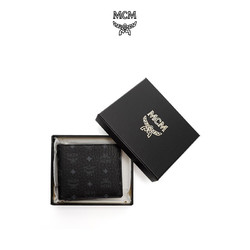 MCM 奢侈品 中性Visetos Original系列礼盒装黑色人造革对折短款钱包钱夹 MXSAAVI04BK001