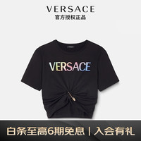VERSACE 范思哲 22早秋 奢侈品女装短款金属别针渐变印花LOGOT恤短袖黑色1004162-1A04550-2B070-36
