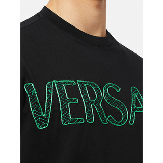 范思哲 VERSACE 奢侈品男装刺绣LOGO简约圆领修身棉质T恤短袖服饰黑色1003914-1A02786-1B000-L