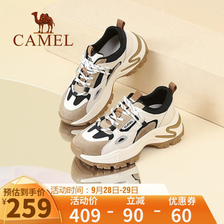 CAMEL 骆驼 女鞋 活力街头撞色拼接帮面圆头系带厚底老爹鞋 LWS2210046 黑/棕 38