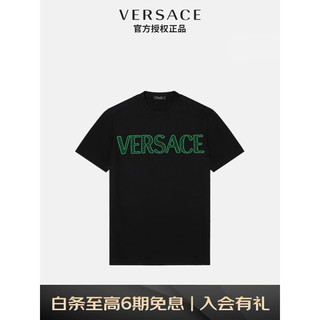 VERSACE 范思哲 奢侈品男装刺绣LOGO简约圆领修身棉质T恤短袖服饰黑色1003914-1A02786-1B000-L