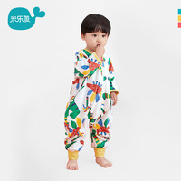 米乐鱼 呼吸睡袋婴儿睡袋轻暖云感绒吸湿发热宝宝睡袋智能调温儿童睡袋分腿可拆袖脚套秋冬季睡衣 室温21-23℃彩虹心情-白 120码