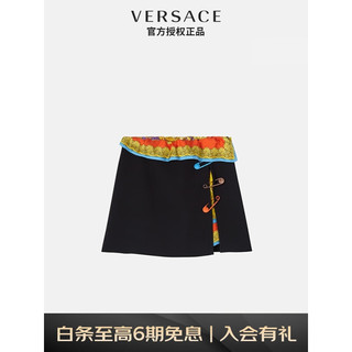 VERSACE 范思哲 奢侈品女装别针装饰拼接丝巾设计短裙下装裙子服饰黑色1005154-1A00540-1B00038