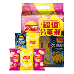 Lay's 乐事 薯片 组合包（原味*2+番茄味*2+大波浪鱿鱼味*1) 40克*5包