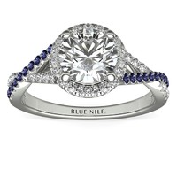 Blue Nile 0.88克拉圆形切工钻石+蓝宝石钻石戒指