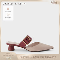 CHARLES & KEITH CHARLES＆KEITH2021春新品CK1-60920251女士金属方扣饰尖头穆勒鞋（41、粉白色Chalk）