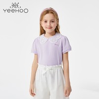 抖音超值购：YeeHoO 英氏 儿童短袖T恤夏季新款女童蕾丝花边上衣X2041