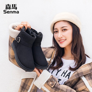 Semir 森马 女士短筒雪地靴 727420813 黑色 36