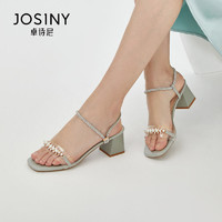 Josiny 卓诗尼 女鞋2022新款夏季百搭露趾粗跟凉鞋女仙女风一字带高跟鞋女