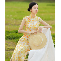 高端老上海旗袍2022年新款夏季年轻款少女改良清新高级感黄色长款