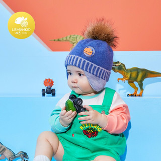 柠檬宝宝 LK2200012 儿童护耳针织帽 蓝色恐龙 48cm