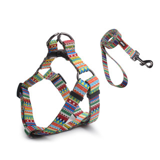 Qpets 宠物狗链子 牵引绳胸背带遛狗绳子 宠物用品 民族风 S-小型（5-17斤）