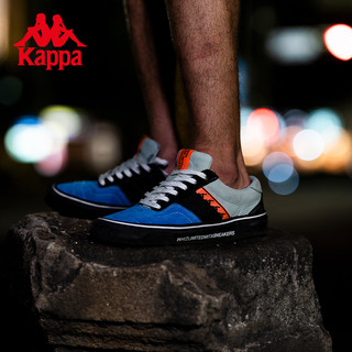 Kappa 卡帕 下野联名竞向滑板鞋秋情侣男女串标板鞋皮面运动鞋 黑色/鸽子灰/瓦蓝色-990 42