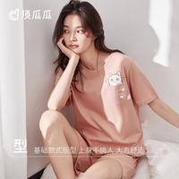 顶瓜瓜 睡衣女夏季纯棉宽松短袖短裤情侣家居服男薄款套装2022年新