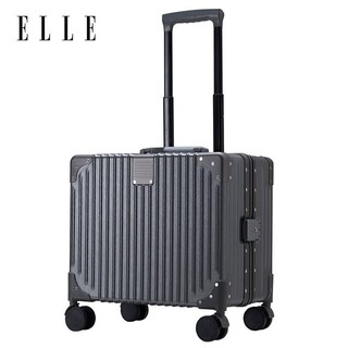 ELLE 她 法国品牌行李箱高级灰色铝框拉杆箱男女通用时尚可登机密码箱TSA密码锁万向轮耐用旅行箱防刮耐磨 17英寸