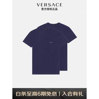 范思哲 VERSACE 22早秋 奢侈品男装字母LOGO纯色圆领T恤海军蓝AU04023-AC00058-A98F5