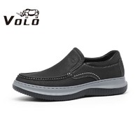VOLO 犀牛（VOLO）男鞋商务休闲皮鞋男士轻便透气套脚帆船鞋 黑色 105205091D 42