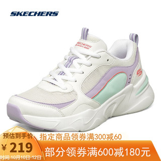 SKECHERS 斯凯奇 女复古厚底老爹鞋简约休闲时尚运动鞋117042 WLVM白色/薰衣草色/薄荷绿 37