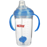 Nuby 努比 美国Tritan儿童水杯 吸管杯宝宝学饮杯婴儿饮水杯牛奶杯 重力球水杯 鸭嘴杯-蓝
