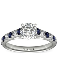 补贴购：Blue Nile 0.65克拉圆形钻石+密钉蓝宝石与钻石订婚戒指