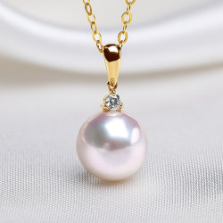 pearlqueen 珍珠皇后 g18k金镶真钻石珍珠吊坠单颗 正圆强光海水akoya