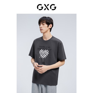 GXG 男装 奥莱男士22年夏季时尚格纹印花短袖T恤男