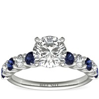 补贴购：Blue Nile 0.90克拉圆形切工钻石+Luna 蓝宝石与钻石戒托