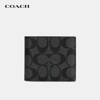 COACH 蔻驰 奢侈品 男士经典印花短款对折钱包卡包PVC黑色 74993 CQBK